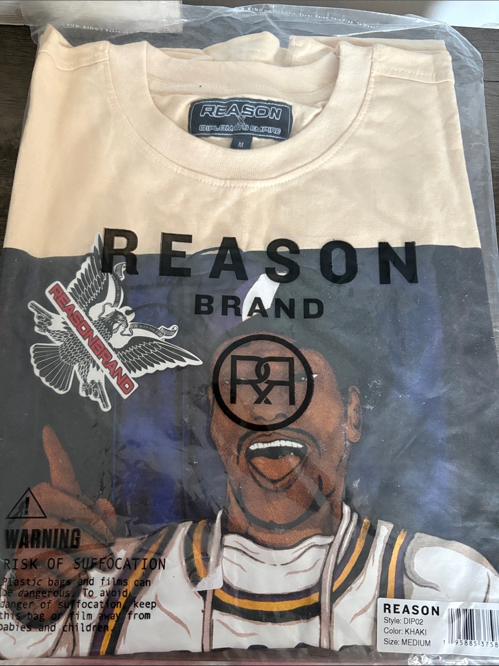 REASON x Diplomatic Empire Graphic T-Shirt Khaki Size M NWT